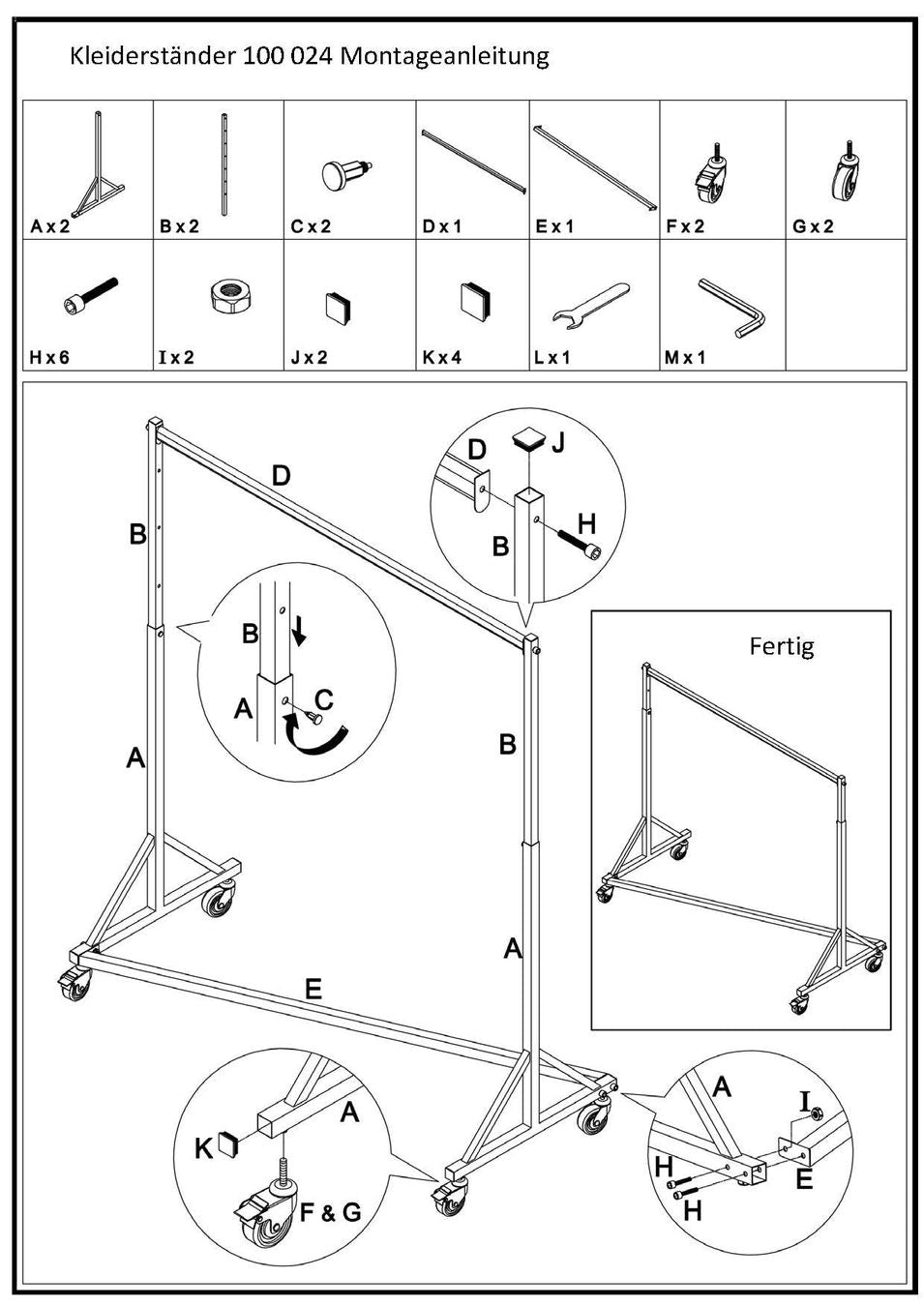 Profi-Kleiderständer, höhenverstellbar bis 185 cm, max150 kg