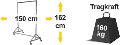 Profi-Kleiderständer, sehr stabil, 160 cm, 150 kg Traglast