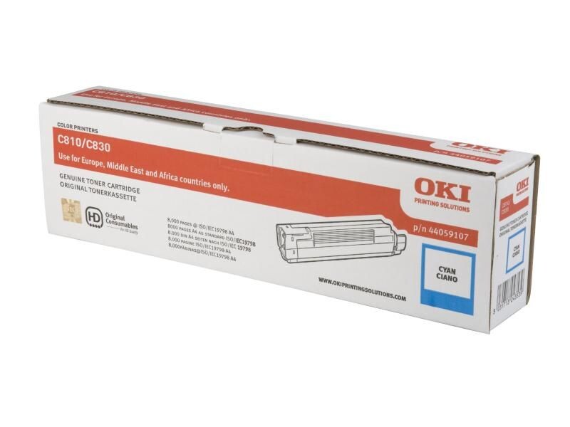 OKI - cartouche de toner - 1 x cyan - 8000 pages - pour C810cdtn, 810d, 810n, 830cdtn, 830dn, 830dtn, 830n 